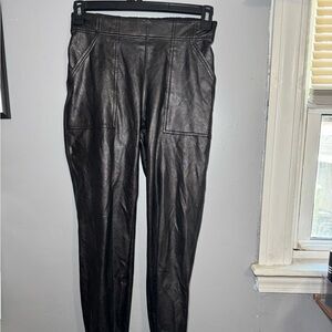 SPANX Faux Leather Jogger Pants Black Pull On Elastic Waist Size S